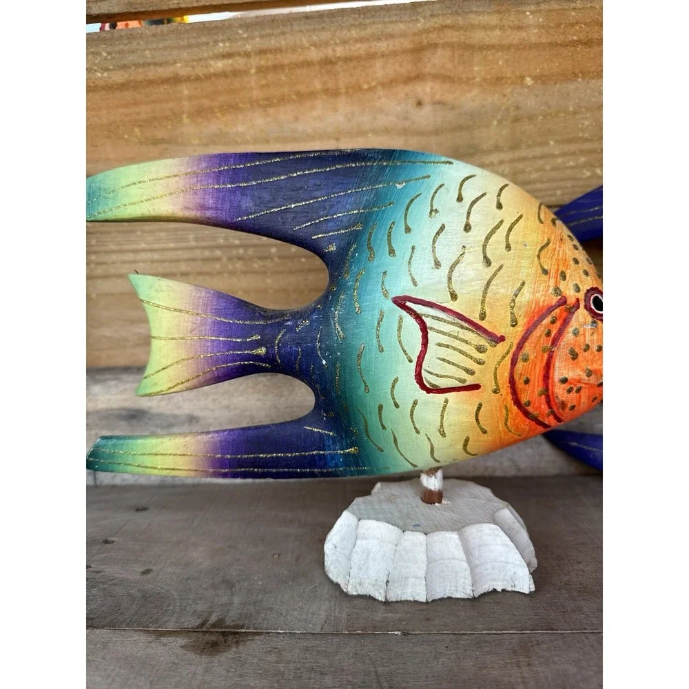 Vintage Wooden Hand Carved Hand Pained Fish Decor Tropical Fish Decor‎